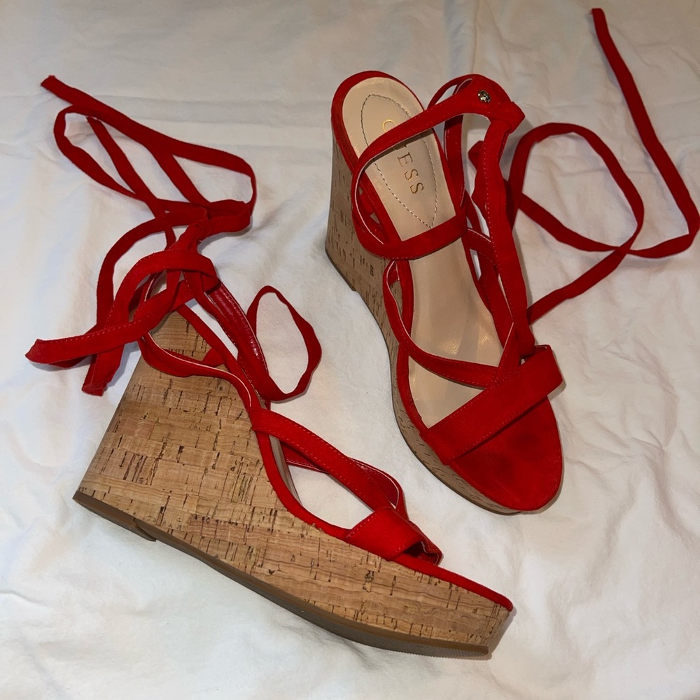 Red fashion platform wedges
